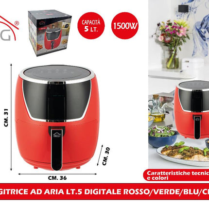 Friggitrice Ad Aria Lt.5 Digitale Rosso/Verde/Blu/Crema DCG