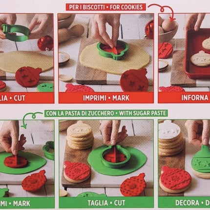 Decora Set Tagliapasta e Marcatori Palline Natalizie 3 Pezzi, Formina per Biscotti e Pasta di Zucchero "Xmas Balls" in Plastica Alimentare, Made in Italy, Kit con 1 Tagliapasta Verde e 2 Marcatori Rossi Decora
