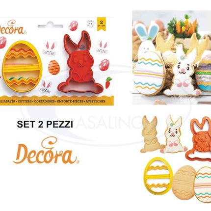 Set 2 Tagliapasta Coniglio E Uovo Decorato – Forme Pasquali In Plastica Per Biscotti Creativi E Feste A Tema Primavera Decora