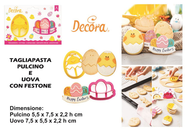 Set 2 Tagliapasta Pulcino E Uovo Con Festone – Forme Pasquali In Plastica Per Biscotti Creativi, Ideali Per Feste E Attività Con Bambini Decora