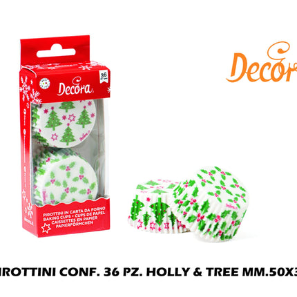 Pirottini Confezione 36 Pezzi Holly &Amp; Tree Cm.5X3,2 Decora Muffin