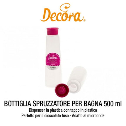 Decora Dispenser Per Bagna Con Tappo Bucherellato, Plastica, 500 Ml, Trasparente/Fucsia, 500Ml
