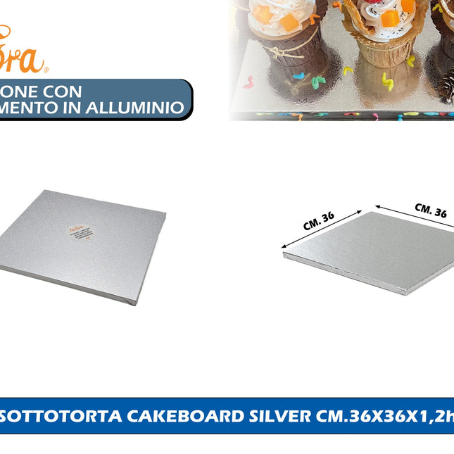 Sottotorta Cakeboard Silver Cm.36X36X1,2H