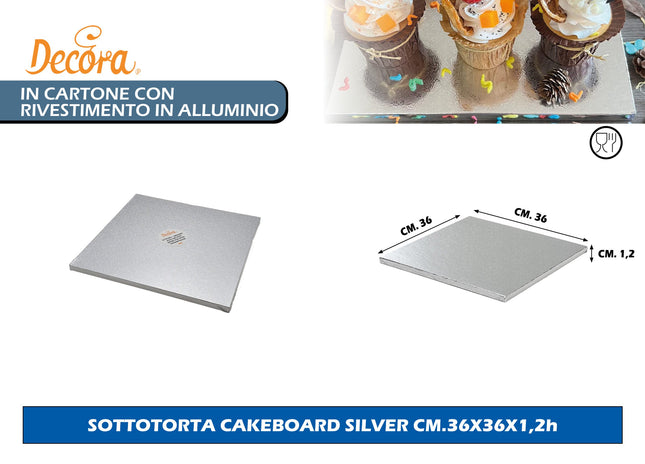 Sottotorta Cakeboard Silver Cm.36X36X1,2H Decora