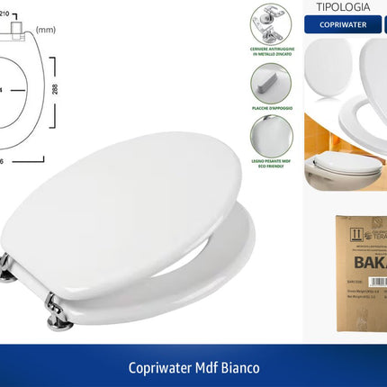 Copriwater Legno MDF e Metallo Zincato Bianco 43,5 x 36,6 cm Bakaji