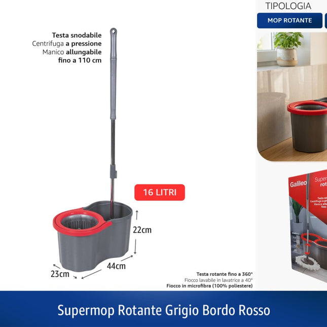 SUPERMOP ROTANTE GRIGIO BORDO ROSSO D&D Casalinghi