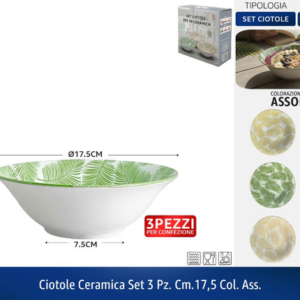 CIOTOLE CERAMICA SET 3 PZ. CM.17,5 COL. ASS. D&D Casalinghi