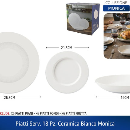 Piatti Servizio 18 Pz. Ceramica Bianco Monica D&D Casalinghi