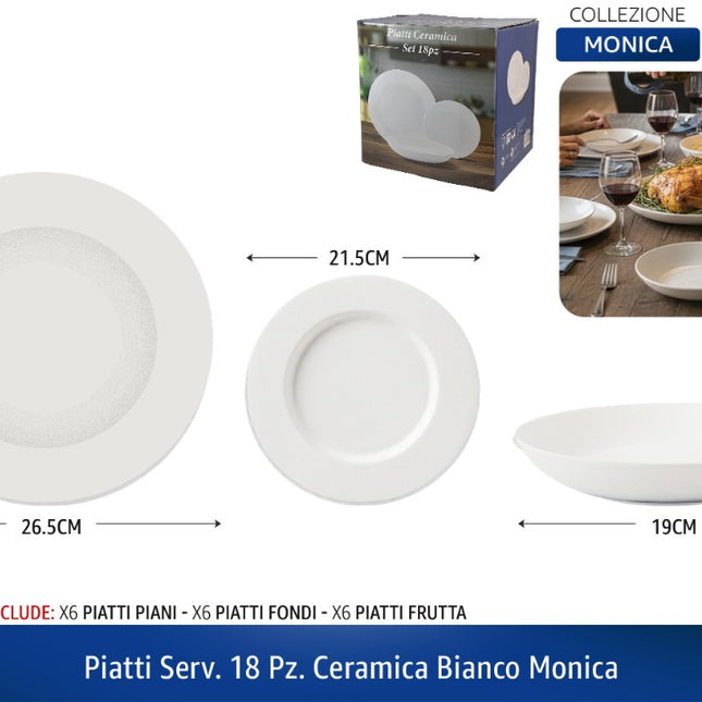 Piatti Servizio 18 Pz. Ceramica Bianco Monica D&D Casalinghi