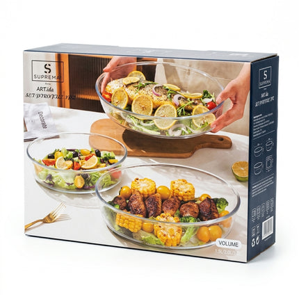 Tris Pirofile Ovali in Vetro Borosilicato da Forno e Servizio - Set 3 Pezzi D&D Casalinghi