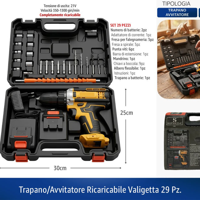 TRAPANO/AVVITATORE RICARICABILE VALIGETTA 29 PZ. D&D Casalinghi