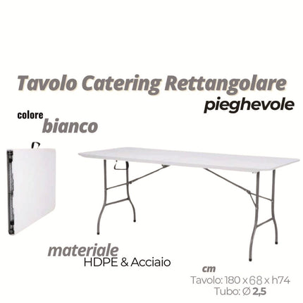 TAVOLO PIEGHEVOLE CATERING RETT.RE CM.180X68X74h BIANCO D&D Casalinghi