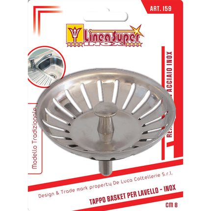 Tappo per Lavello Basket in Acciaio Inox Ø 8 cm Universale Compatibile con Lavabo Cucina