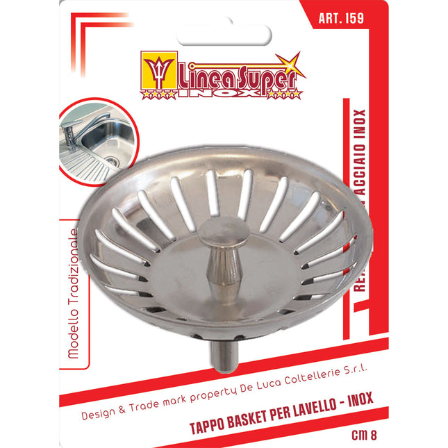 Tappo per Lavello Basket in Acciaio Inox Ø 8 cm Universale Compatibile con Lavabo Cucina