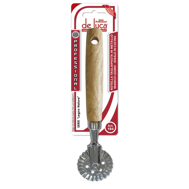 Rotella Tagliapasta Ondulata con Manico in Legno Ergonomico 2 Funzioni 27,5x4 cm