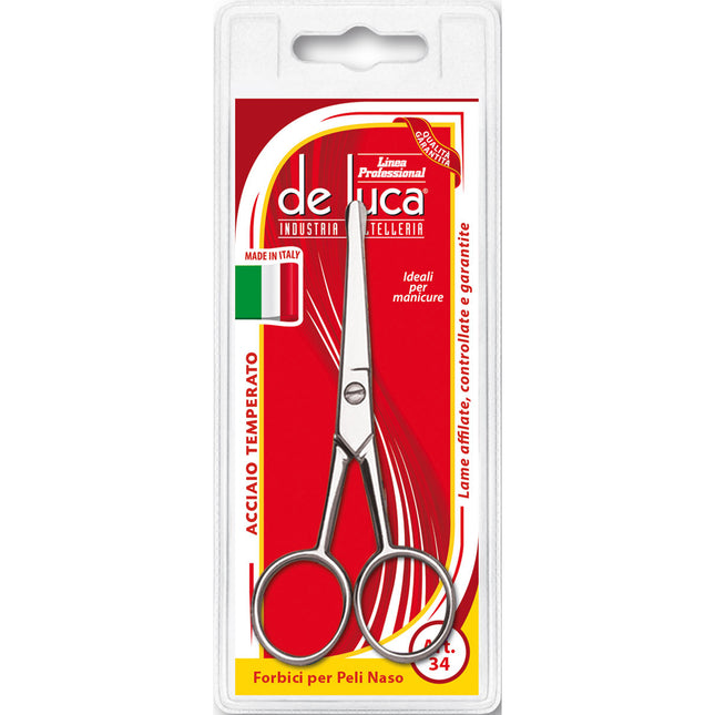 Forbicina Dritta in Metallo Forbicine per Peli del Naso e Orecchie Forbicine Punta di Sicurezza Barbiere De Luca Coltellerie