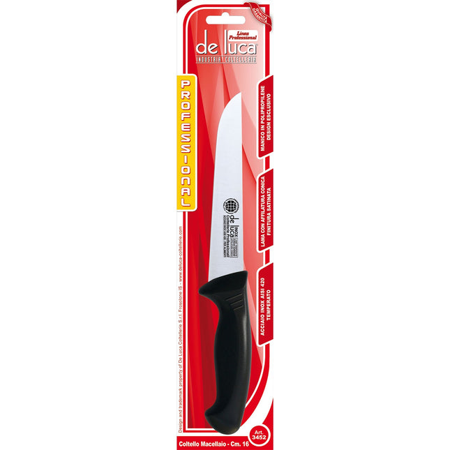 Coltello da Macellaio in Acciaio Inox AISI 420 Temperato con Manico in Plastica Ergonomico 16 cm De Luca Coltellerie