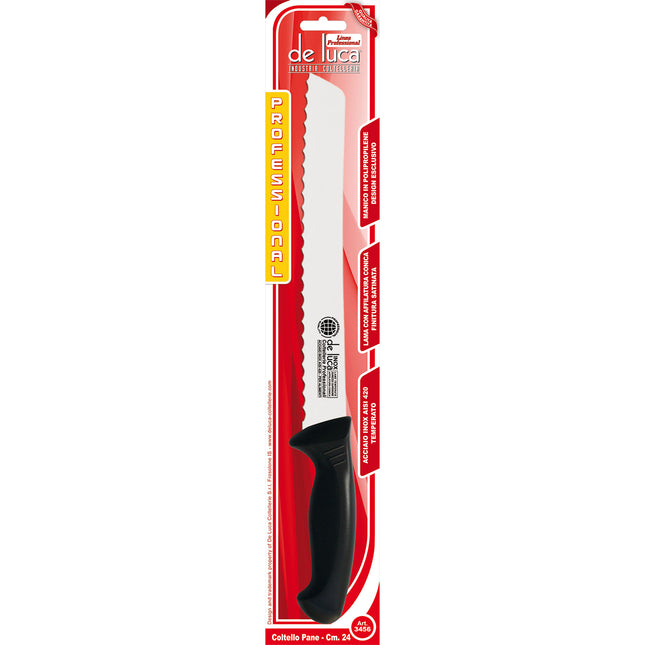 Coltello per Pane Professionale Dentato in Acciaio Inox con Manico in Plastica Ergonomico 24 cm