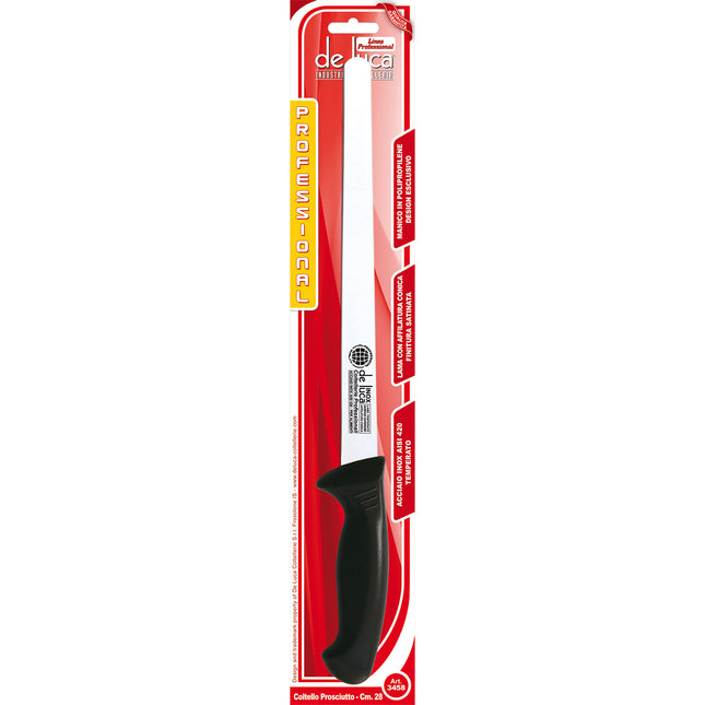 Coltello per Prosciutto Cotto e Crudo in Acciaio Inox con Manico in Plastica Ergonomico 28 cm