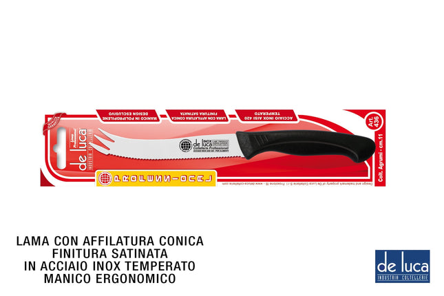 COLTELLO AGRUMI IN ACCIAIO INOX TEMPERATO PROFESSIONALE LUNGHEZZA CM.11 De Luca Coltellerie