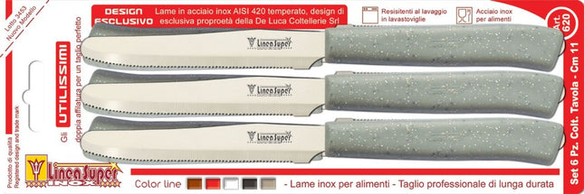 Coltelli Da Tavola Cm.11 Conf. 6 Pz. Manico Pietra Linea Super De Luca Coltelleria
