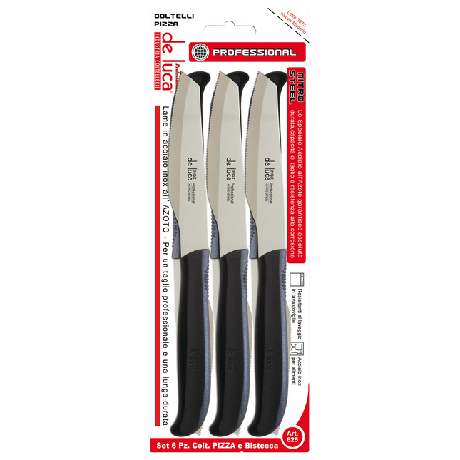 Coltelli Tavola Conf.6 Pz. Nitro Steel Set di Coltelli da Tavola in Acciaio Nitrurato Nero De Luca Coltellerie