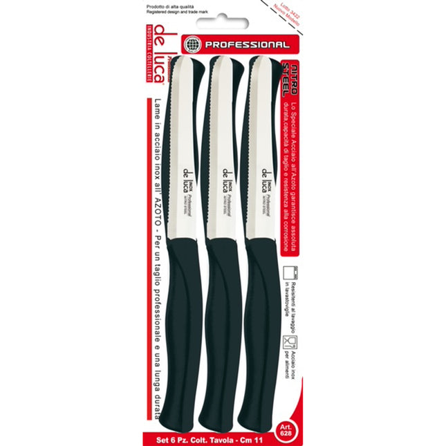 Set 6 Coltelli da Tavola Punta Tonda Lama 11cm – Acciaio Inox all’Azoto, Lavabili in Lavastoviglie, Manico Bianco/Nero/Rosso/Tortora/Marrone
