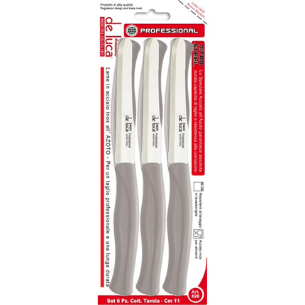 Set 6 Coltelli da Tavola Punta Tonda Lama 11cm – Acciaio Inox all’Azoto, Lavabili in Lavastoviglie De Luca Coltellerie