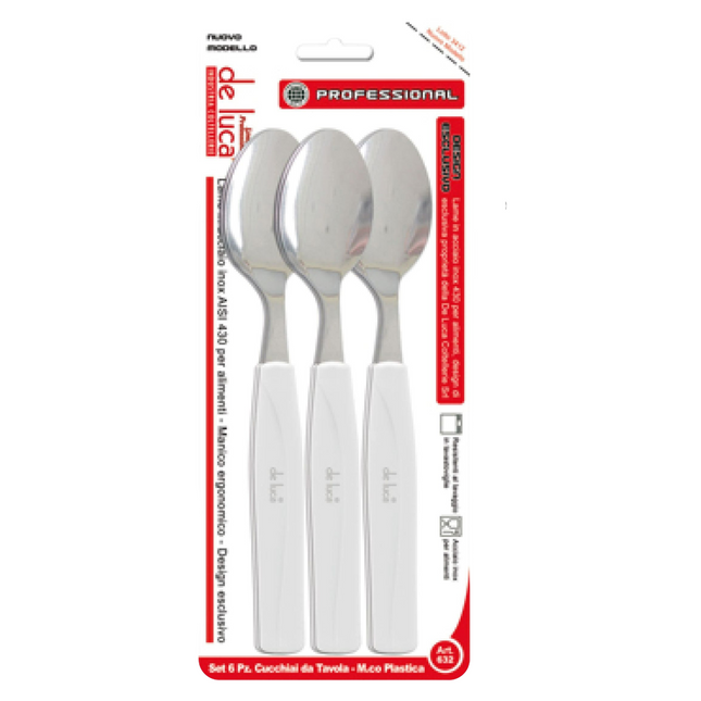 Cucchiaio Tavola Man. Plastica Conf. 6 Pz. Bianco De Luca Coltellerie