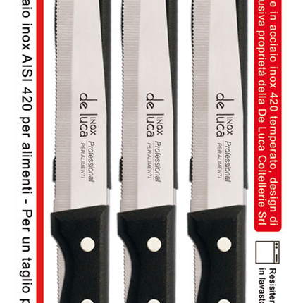 Coltelli Bistecca Set 6 Pz. Professionale con Manico Chiodato e Lama Dentata