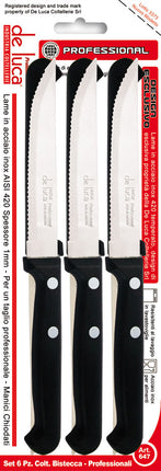 Coltelli Bistecca Set 6 Pz. Professionale con Manico Chiodato e Lama Dentata