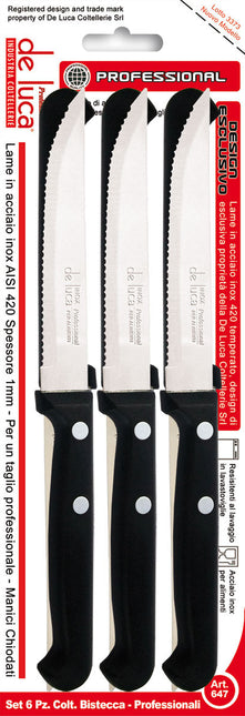 Coltelli Bistecca Set 6 Pz. Professionale con Manico Chiodato e Lama Dentata