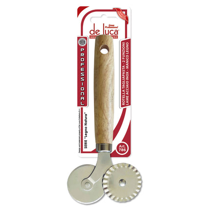 Rotella Tagliapasta Ondulata con Manico in Legno Ergonomico 2 Funzioni 27,5x4 cm