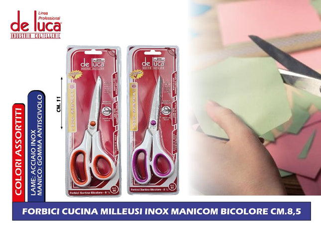 FORBICI CUCINA MILLEUSI INOX MANICOM BICOLORE CM.8,5 De Luca Coltellerie