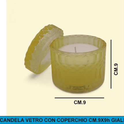 CANDELA VETRO CON COPERCHIO CM.9X9h GIALLO De Luca
