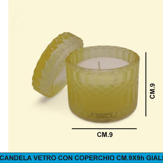 CANDELA VETRO CON COPERCHIO CM.9X9h GIALLO De Luca