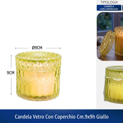 Candela Vetro con Coperchio | Diversi Colori e Dimensioni Giallo Ø 9 x 9h cm Silani