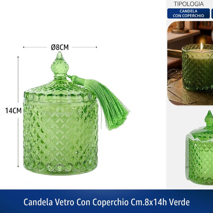 CANDELA VETRO CON COPERCHIO CM.8X14h VERDE De Luca