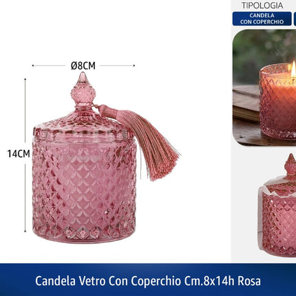 CANDELA VETRO CON COPERCHIO CM.8X14h ROSA De Luca