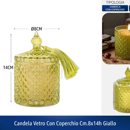 CANDELA VETRO CON COPERCHIO CM.8X14h GIALLO De Luca