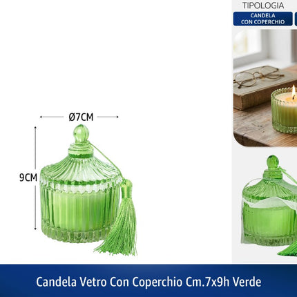 CANDELA VETRO CON COPERCHIO CM.7X9h VERDE De Luca