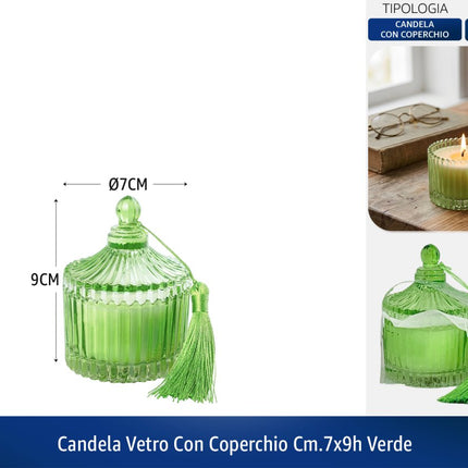 Candela Vetro con Coperchio | Diversi Colori e Dimensioni Verde Ø 7 x 9h cm Silani