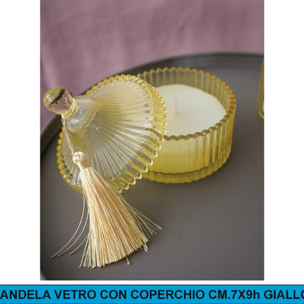 CANDELA VETRO CON COPERCHIO CM.7X9h GIALLO De Luca