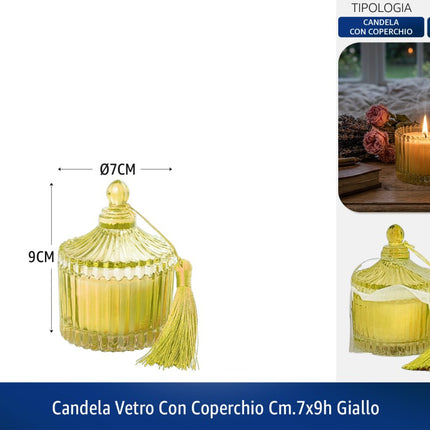 Candela Vetro con Coperchio | Diversi Colori e Dimensioni Giallo Ø 7 x 9h cm Silani