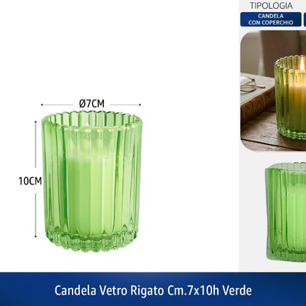 CANDELA VETRO RIGATO CM.7X10h VERDE De Luca