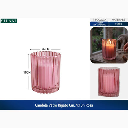 CANDELA VETRO RIGATO CM.7X10h ROSA De Luca