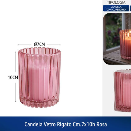 Candela Vetro con Coperchio | Diversi Colori e Dimensioni Rosa Ø 7 x 10h cm Silani