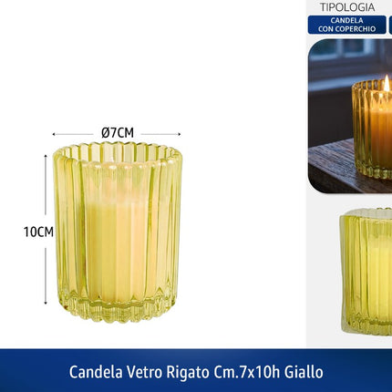 CANDELA VETRO RIGATO CM.7X10h GIALLO De Luca