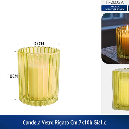 Candela Vetro con Coperchio | Diversi Colori e Dimensioni Giallo Ø 7 x 10h cm Silani