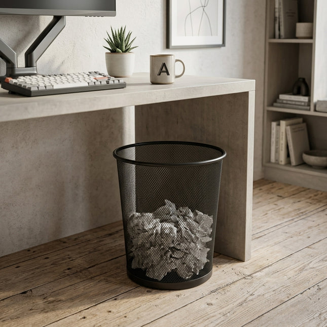 Cestino Gettacarta in Metallo Nero 24x26 cm, Cestino Spazzatura Cilindrico in Metallo Verniciato per Ufficio, Casa e Studio, Pattumiera Minimalista sotto Scrivania Due Esse
